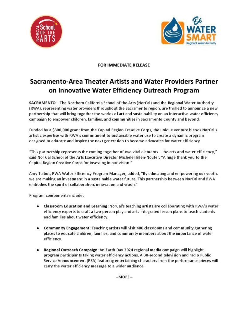 Sacramento-Area Theater Artists and Water Providers Partner on Innovative Water Efficiency Outreach Program